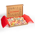 Gift box of sour sweets with a decorative lid inscribed with a sign, set against a white background.